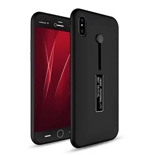 xfingerblk iPhone XS Max Dual-Layer Shockproof Finger Strap Stand Case - Image 1