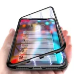iPhone X / XS Magnetic Absorption Metal Case With Tempered Glass Back
