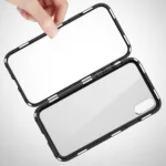 iPhone X / XS Magnetic Absorption Metal Case With Tempered Glass Back - Image 3