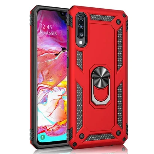 a50armourred.jpg Samsung Galaxy A50 Hybrid Dual-Layer Armour Case With Magnetic Ring Stand - Image 1