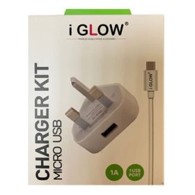 iGlow High Quality 1A USB Port Mains Charger & Micro USB Cable