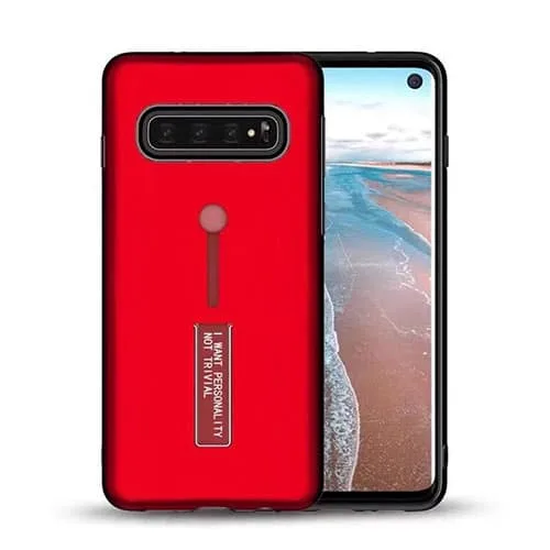 Samsung Galaxy S10 Plus Dual-Layer Shockproof Finger Strap Stand Case - Image 3