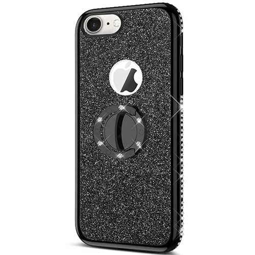iPhone 7 / 8 Ultra Thin Clear Gel Case With Diamond, Glitter & Ring - Image 1