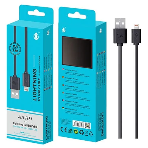 Lightning 2A 1 Metre Charge / Data Sync Cable – Retail Packed - Image 1