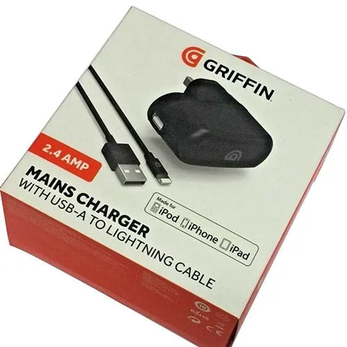 gp010blk.jpg Griffin 2.4 Amp Mains Charger With USB-A To Lightning Cable MFI Approved
