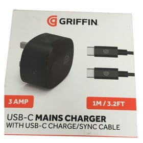 Griffin 3 Amp Mains Charger With USB-C To USB-C Charge / Sync Cable