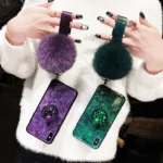 iPhone Marble Diamond Crystal Case With Pop Socket & Strap Pom Pom - Image 2