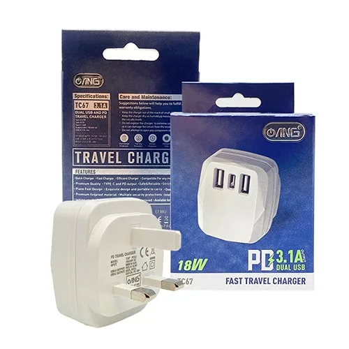 ANG TC67 3.1A Dual USB & Type-C PD Fast Charger