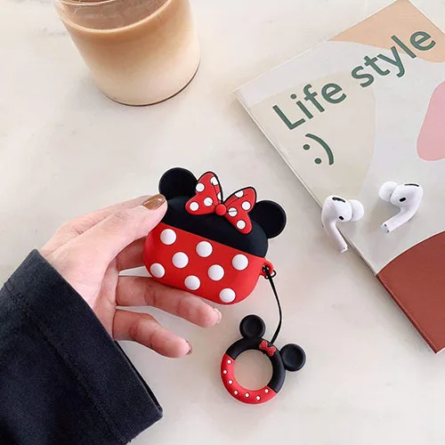 Apple AirPods Pro Minnie Mouse Silicone Case Protective Cover With Finger Ring Hanger - Image 2