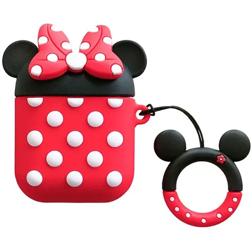 Apple AirPods 1 & 2 Minnie Mouse Silicone Case Protective Cover With Finger Ring Hanger