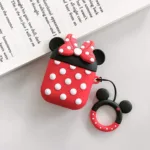 Apple AirPods 1 & 2 Minnie Mouse Silicone Case Protective Cover With Finger Ring Hanger - Image 2
