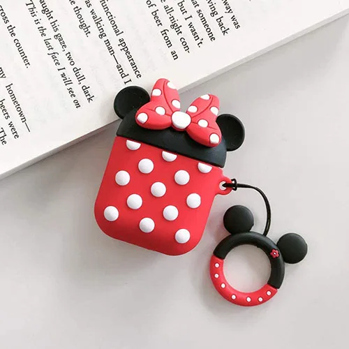 Apple AirPods 1 & 2 Minnie Mouse Silicone Case Protective Cover With Finger Ring Hanger - Image 2