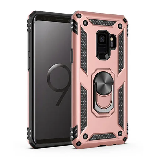 s9rosegold.jpg Samsung Galaxy S9 Hybrid Dual-Layer Armour Case With Magnetic Ring Stand - Rose Gold