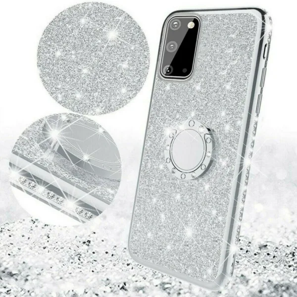 Samsung A715 Galaxy A71 Ultra Thin Clear Gel Case With Diamond, Glitter & Ring