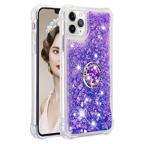 liquidpurple.jpg iPhone Liquid Glitter Filled Bling Diamond Ring Stand Case - Image 1