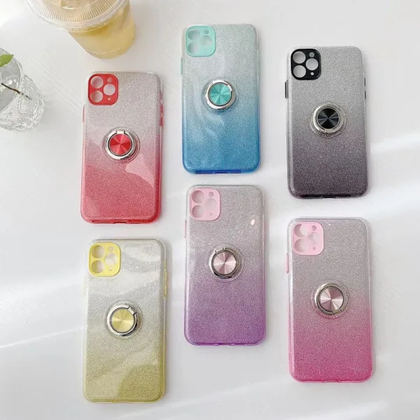 iPhone 12 Dual-Layer Glitter Protective TPU Gel Case & Ring