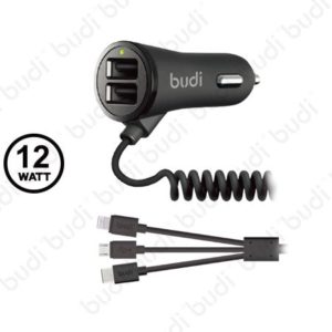 budi Twin USB Port Car Charger With 3in1 Cable