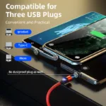 Magnetic 3 in 1 Nylon Braid 3A Charging Data USB Cable - Image 2