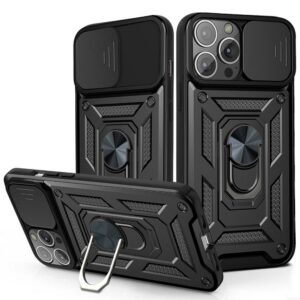 Hybrid Dual-Layer Armor Case Magnetic Ring Stand Camera Slide Cover For iPhone 13 Series
