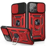 Hybrid Dual-Layer Armor Case Magnetic Ring Stand Camera Slide Cover For iPhone 13 Series - Image 2