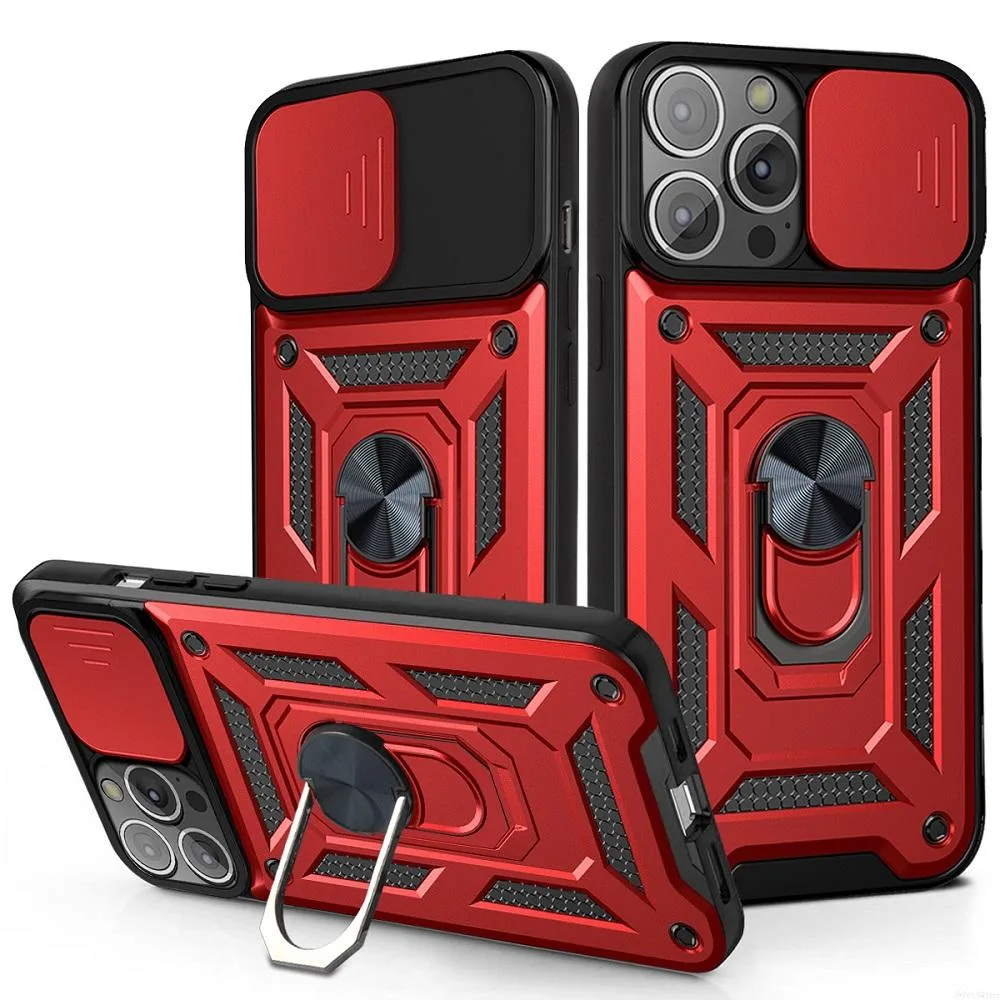 Hybrid Dual-Layer Armor Case Magnetic Ring Stand Camera Slide Cover For iPhone 13 Series - Image 2