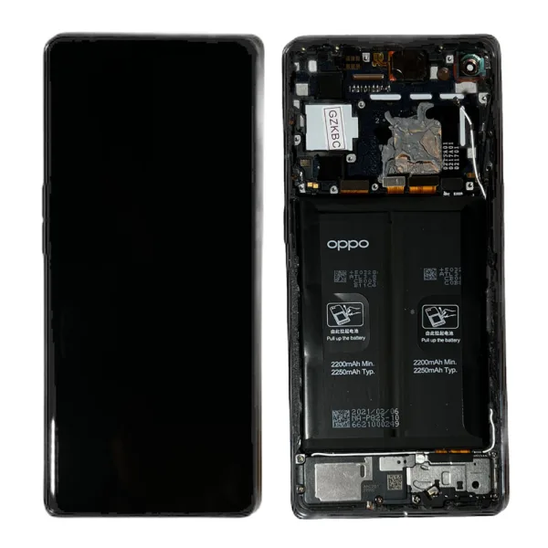 LCD Screen & Touch Digitiser With Frame & Battery For Oppo Find X3 Neo – Black – OEM Pulled