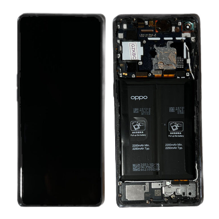 LCD Screen & Touch Digitiser With Frame & Battery For Oppo Find X3 Neo – Black – OEM Pulled