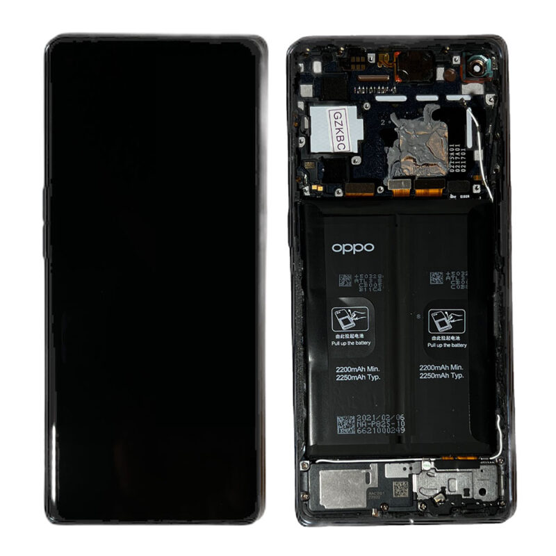 LCD Screen & Touch Digitiser With Frame & Battery For Oppo Find X3 Neo – Black – OEM Pulled