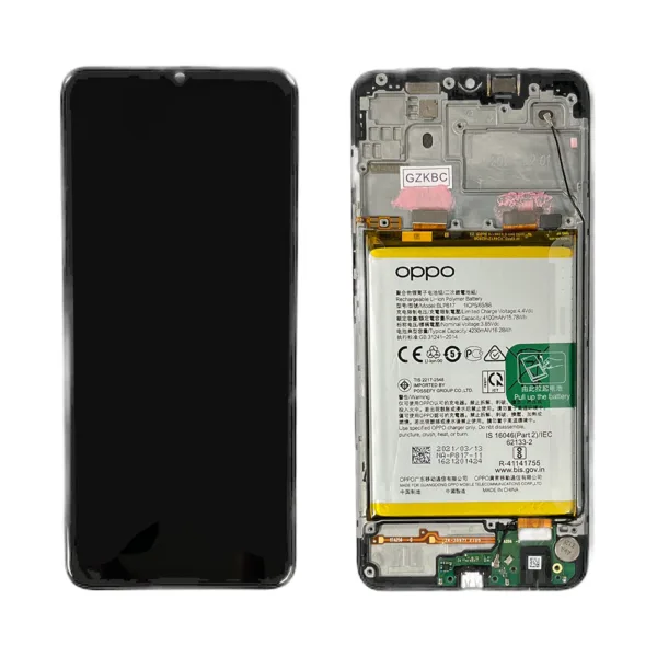 LCD Screen & Touch Digitiser With Frame & Battery For Oppo A15 – OEM Pulled