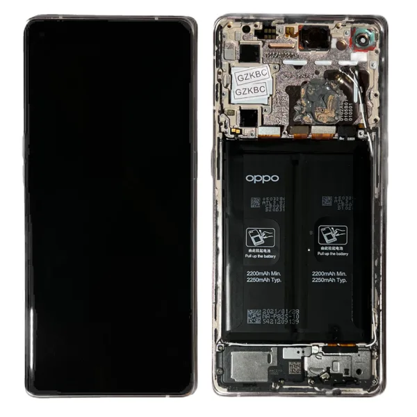 LCD Screen & Touch Digitiser With Frame & Battery For Oppo Find X3 Neo – Silver – OEM Pulled