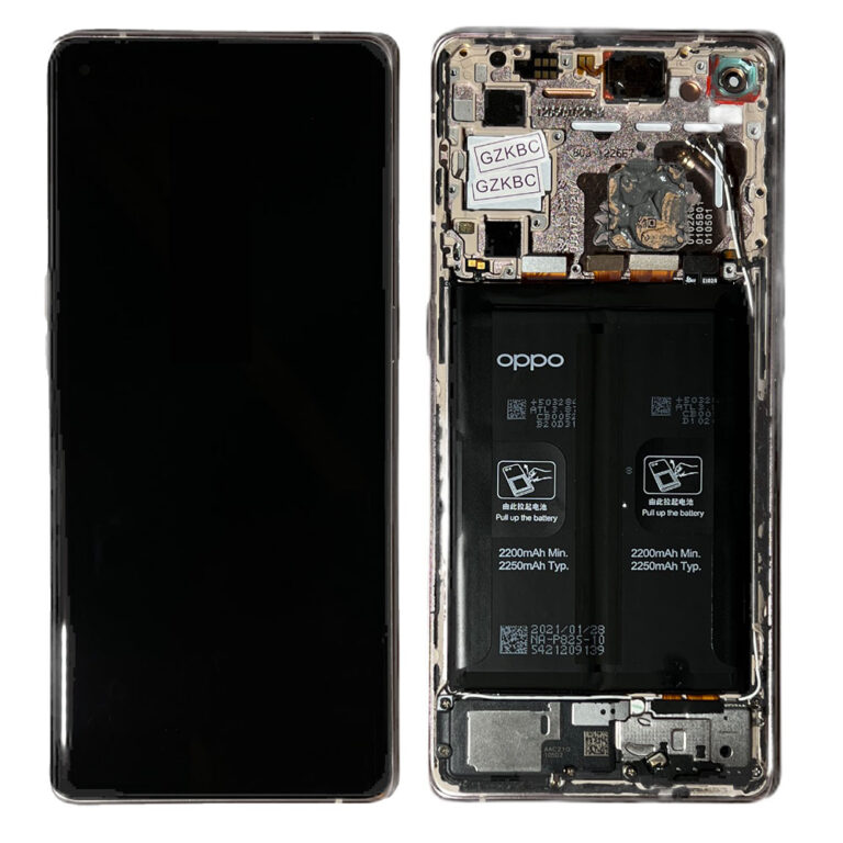 LCD Screen & Touch Digitiser With Frame & Battery For Oppo Find X3 Neo – Silver – OEM Pulled