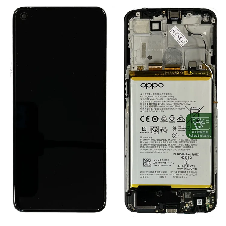 LCD Screen & Touch Digitiser With Frame & Battery For Oppo A54 – OEM Pulled