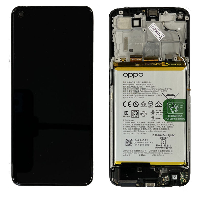 LCD Screen & Touch Digitiser With Frame & Battery For Oppo A54 – OEM Pulled