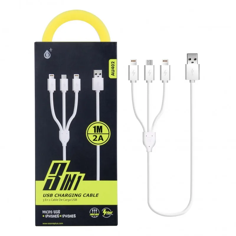 3 in 1 USB 2A Fast Charging 1 Metre Charge / Data Sync Cable AU402 – Retail Packed - Image 1