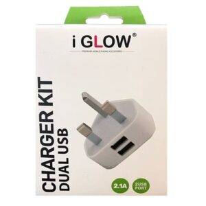 iGlow High Quality 2.1A Twin USB Port Mains Charger