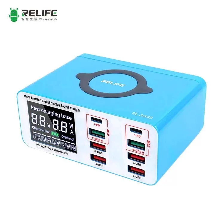 RELIFE_RL_304S_Multifunctional_digital_display_8_port_charger_1651290404099_0.jpg RELIFE RL-304S Multifunctional 8 Port Charging Hub With Digitial Display & Wireless Charging - Image 1