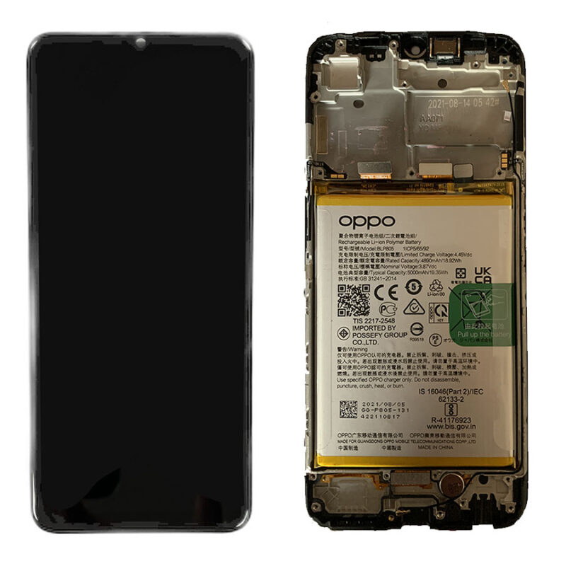LCD Screen & Touch Digitiser With Frame & Battery For Oppo A54S – OEM Pulled