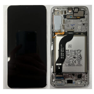 LCD Screen & Touch Digitiser With Frame For Samsung S906 Galaxy S22 Plus 5G – Silver – OEM Pulled