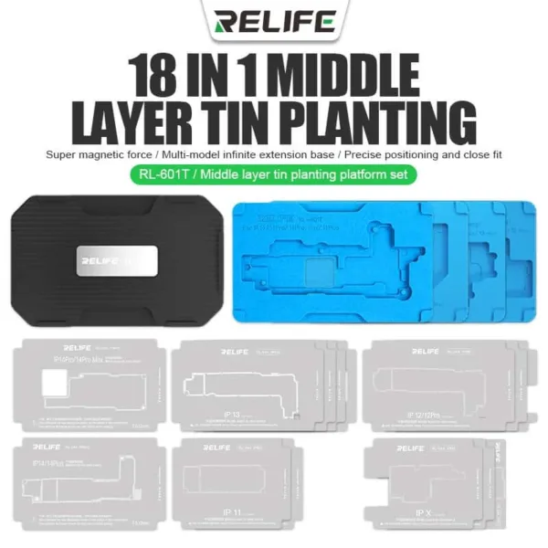 RELIFE RL-601T 18 in 1 Motherboard Tinning Planting Solder Reballing Platform Set