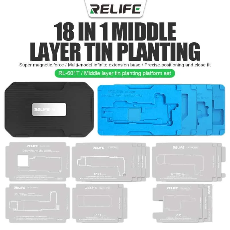 RELIFE RL-601T 18 in 1 Motherboard Tinning Planting Solder Reballing Platform Set