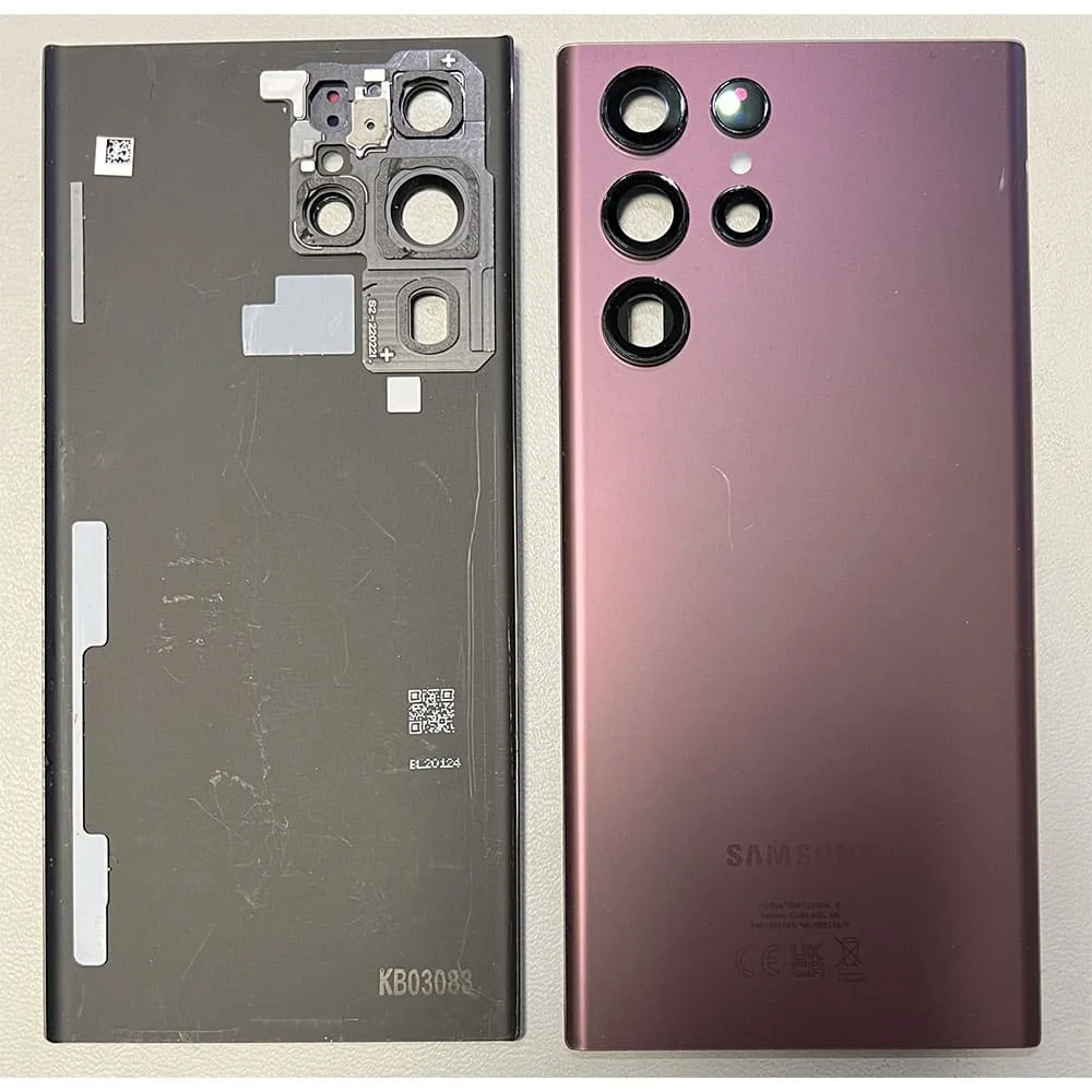 s22ultraburgpul.jpg Rear Back Glass / Battery Cover With Camera Lens For Samsung S908 Galaxy S22 Ultra - Burgundy - OEM Pulled
