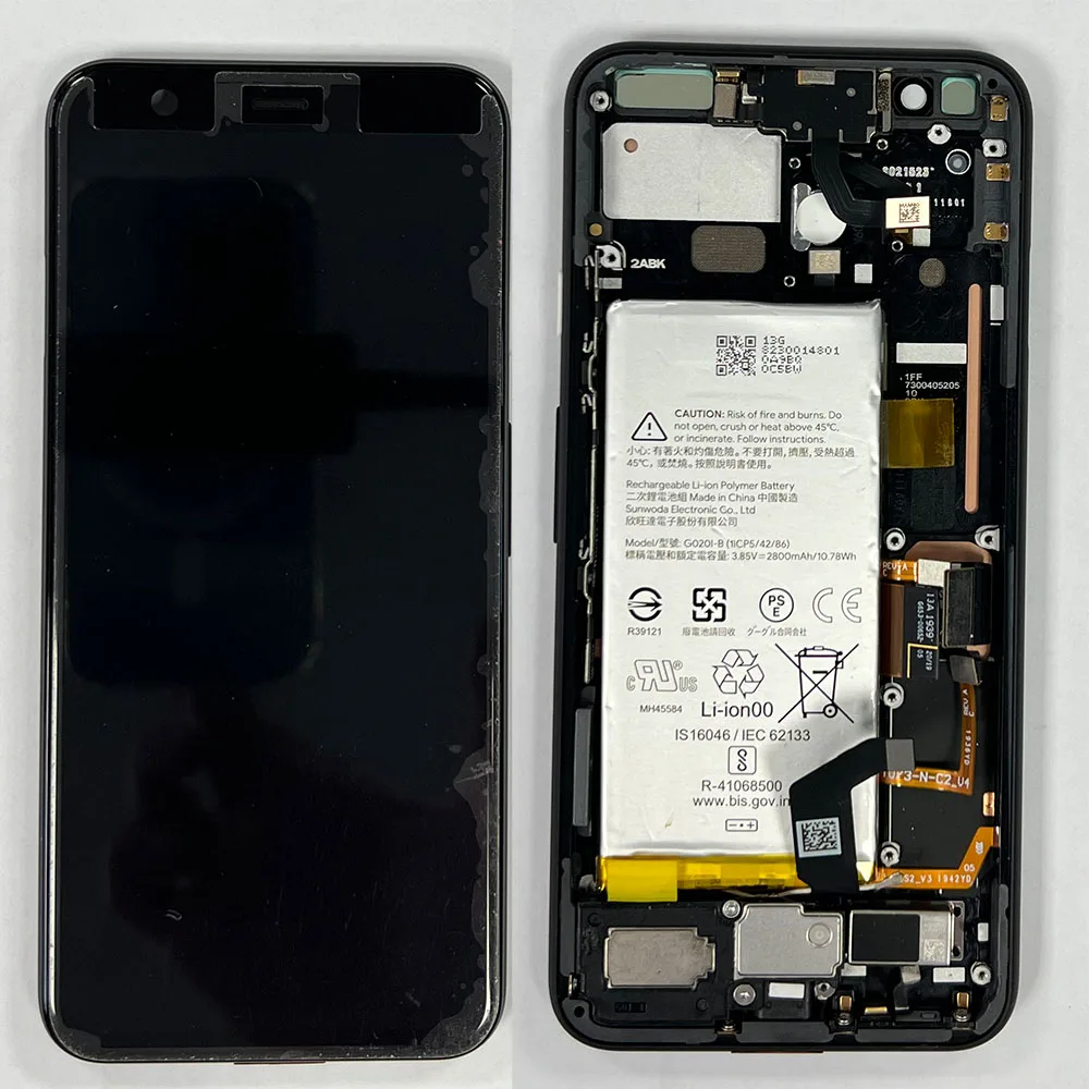 pixel4lcd-1.jpg LCD Screen & Touch Digitiser With Frame & Battery For Google Pixel 4 – White Button – OEM Pulled Grade B - Image 1