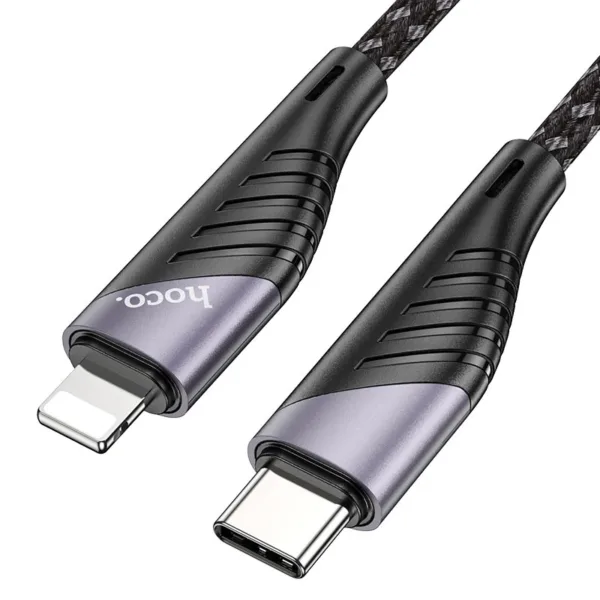 Hoco Aluminium Shell Nylon Braided PD 20W USB-C To Lightning Fast Charge / Sync Cable – Black