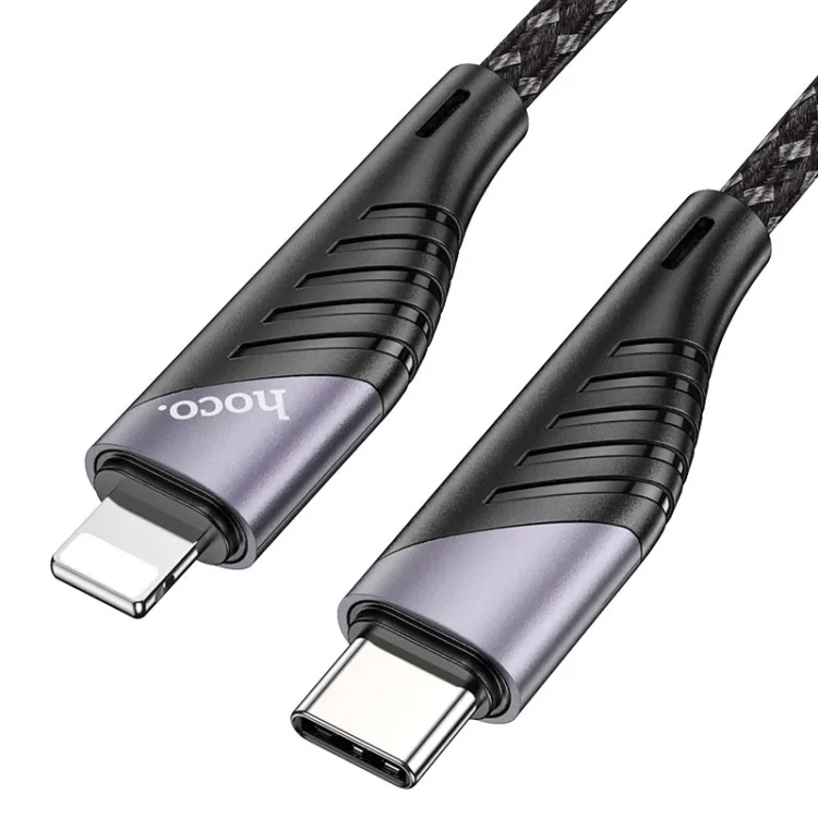 Hoco Aluminium Shell Nylon Braided PD 20W USB-C To Lightning Fast Charge / Sync Cable – Black