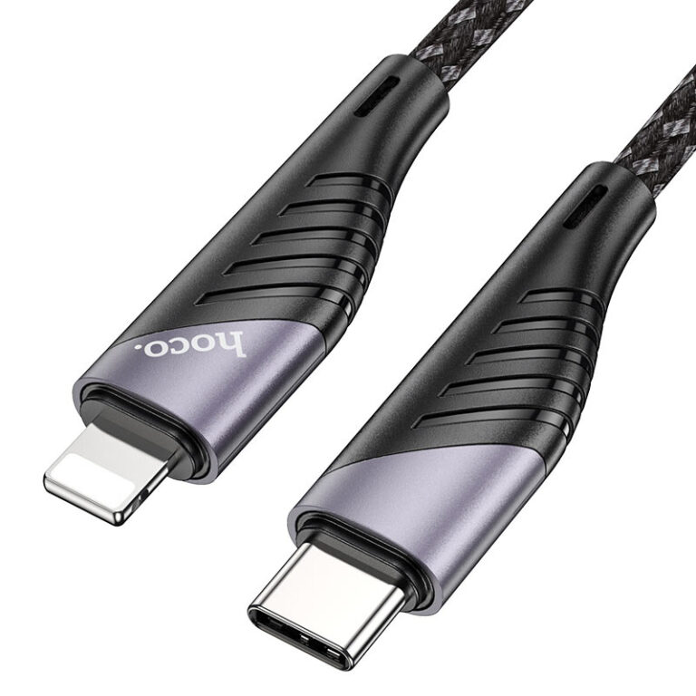 Hoco Aluminium Shell Nylon Braided PD 20W USB-C To Lightning Fast Charge / Sync Cable – Black