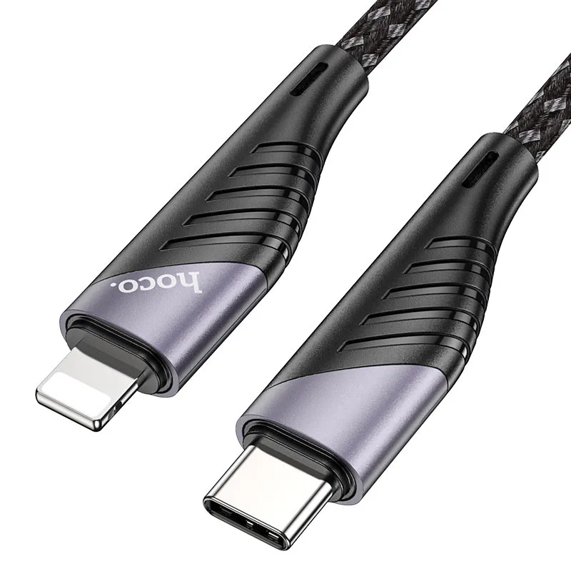 Hoco Aluminium Shell Nylon Braided PD 20W USB-C To Lightning Fast Charge / Sync Cable – Black