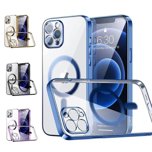 For iPhone 14 Electro Plated Magnetic Charging TPU Gel Case With Camera Cover