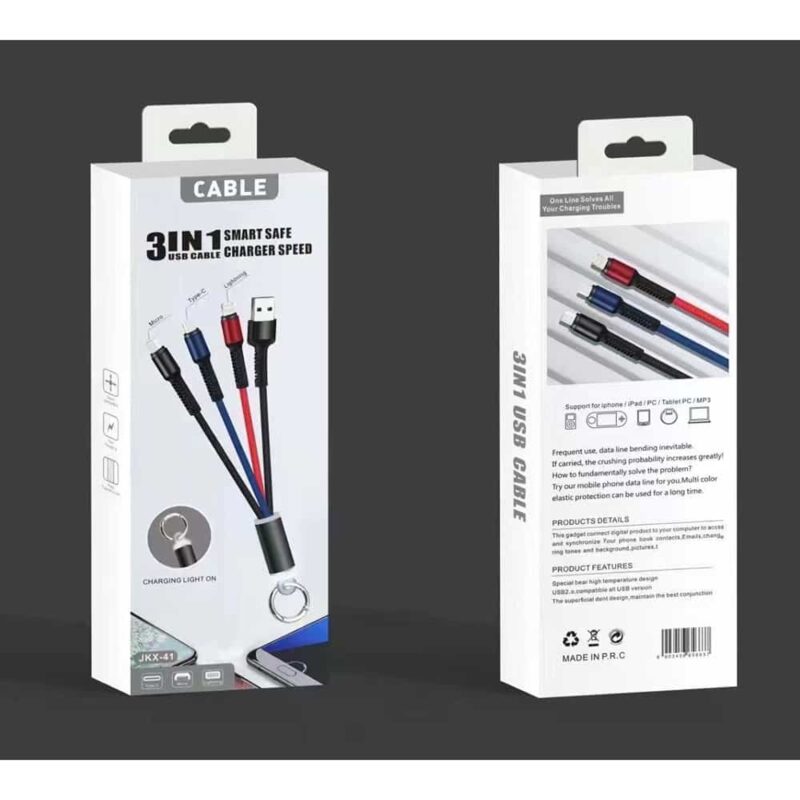3in1 Braided USB Data Cable With Keyring & LED Light