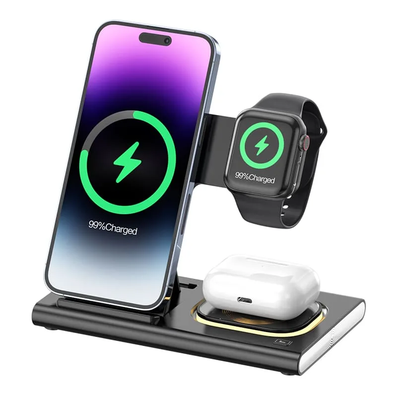3in1 Magnetic Foldable Wireless Charging Station With Night Light