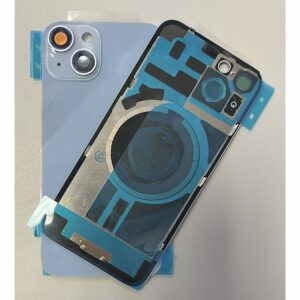 For iPhone 14 Rear Back Glass Battery Cover With Frame & Magnets - Blue